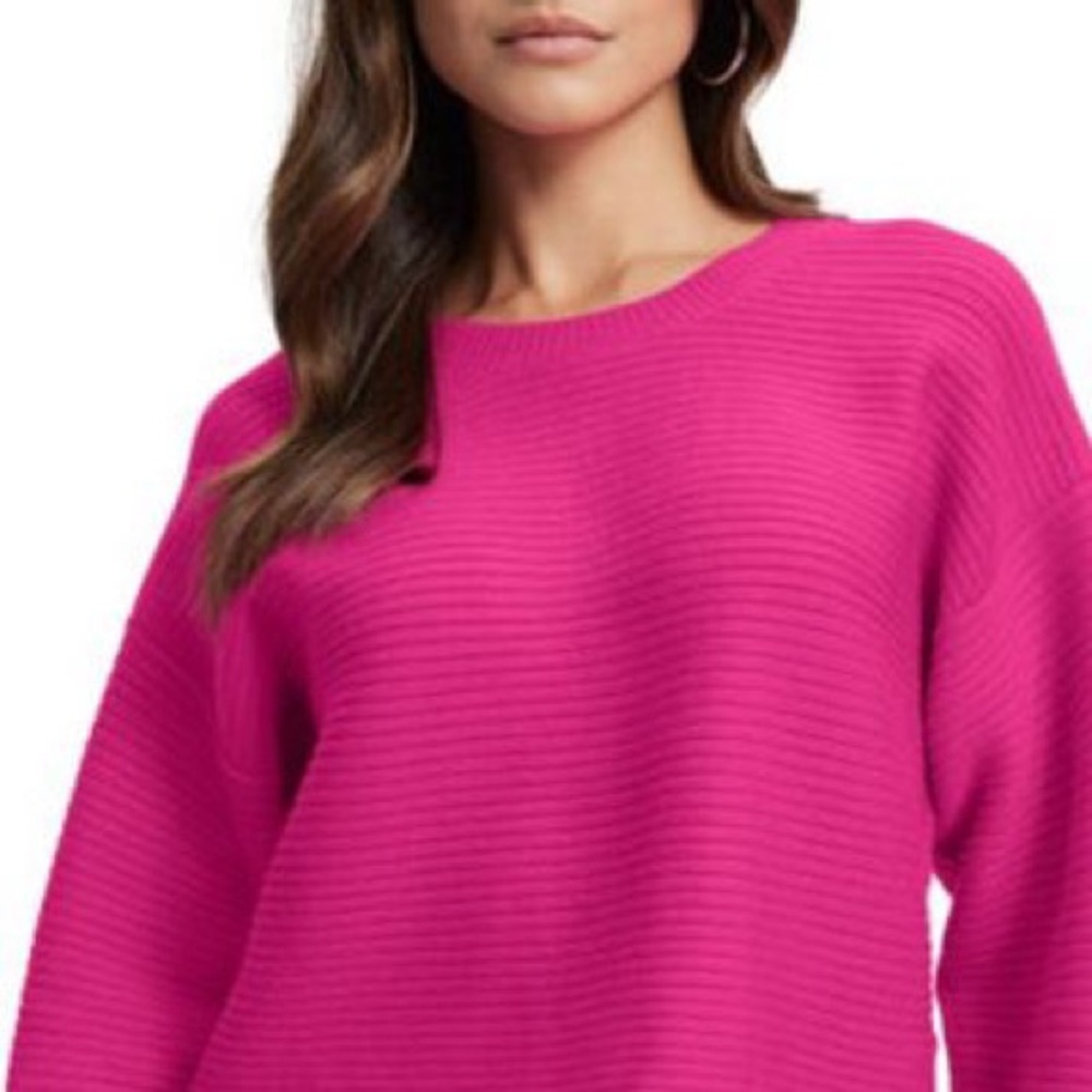 Good American Ribbed Fuchsia Crew Neck Sweater